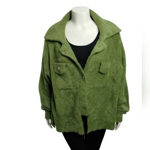 Bucket List Olive Soft Cozy Fuzzy Oversized Fur Jacket Shacket Women's L Teddy B